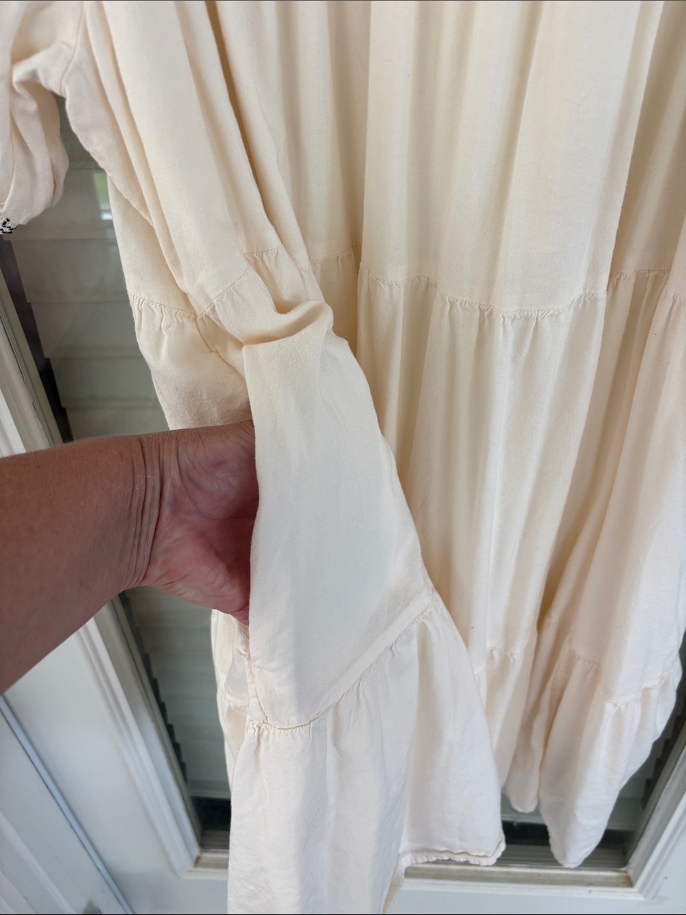 Old Navy Cream Embroidered Tiered Midi Dress cotton - Picture 5 of 6